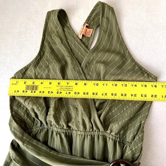 Flying Tomato Jumpsuit Women's M Green Striped Belted Cross Cutout Back V-Neck - Picture 7 of 12
